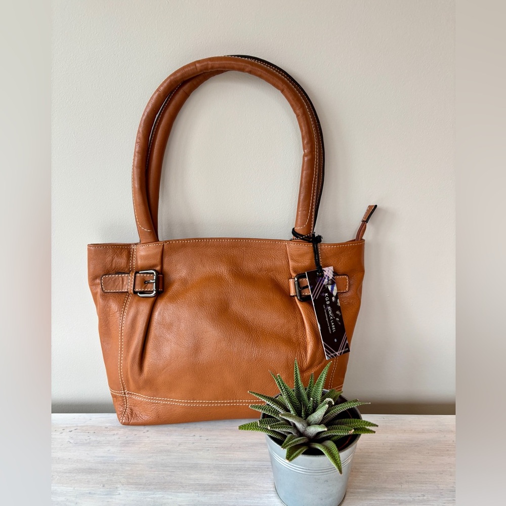 NWT KGB Black Label Genuine Leather Handbag in Caramel.